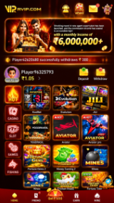 RVIP mobile gaming application with modern interface and secure login.